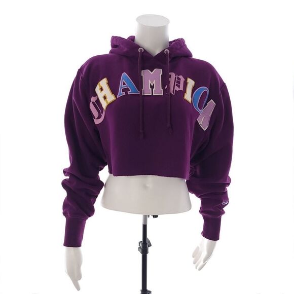 Champion Reverse Weave Purple Hooded Cropped Sweatshirt Womens XS - Picture 3 of 12